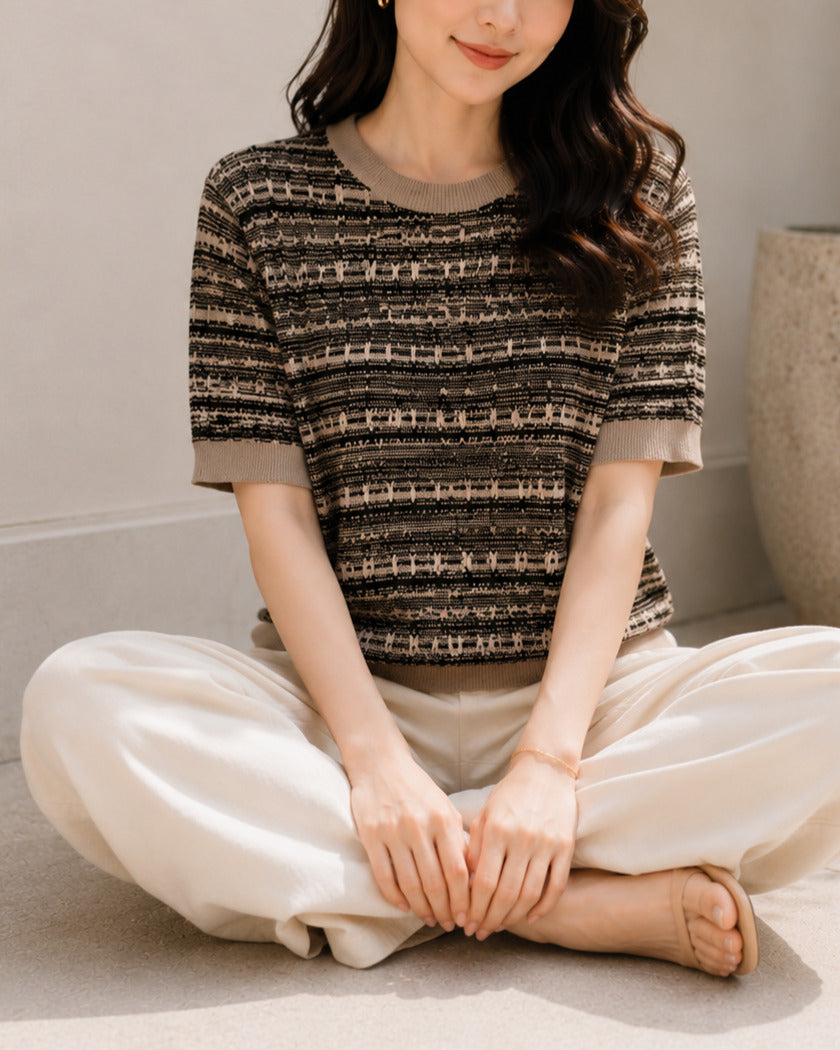 ニュアンスカラー半袖ニット