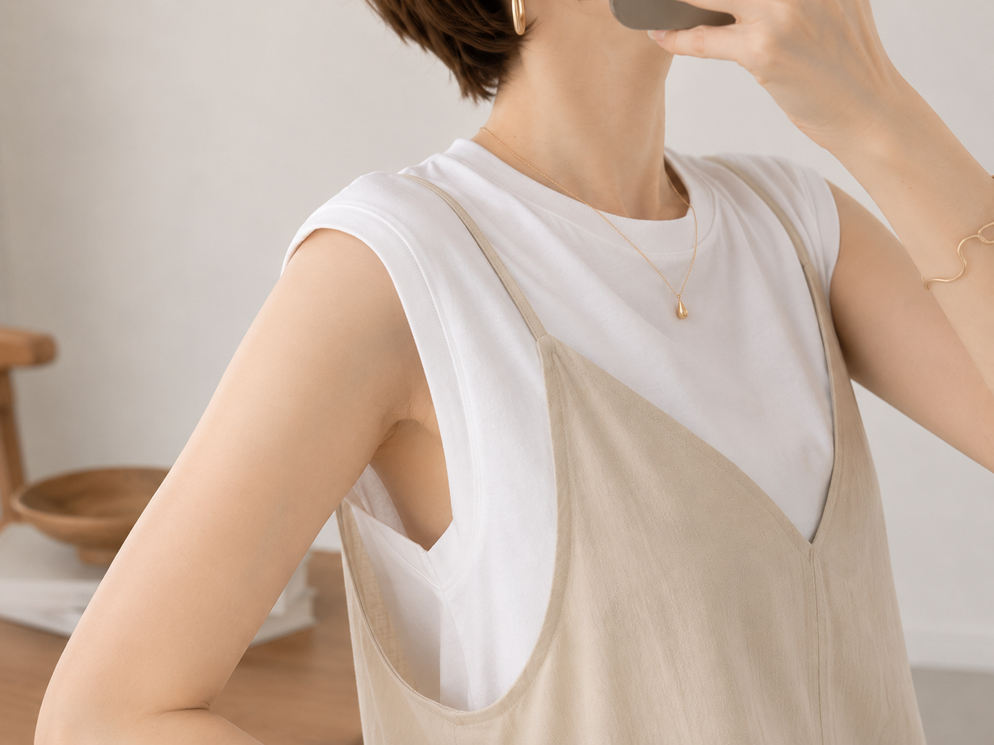 ストラップ調整 Vネック ワイドレッグ サロペット