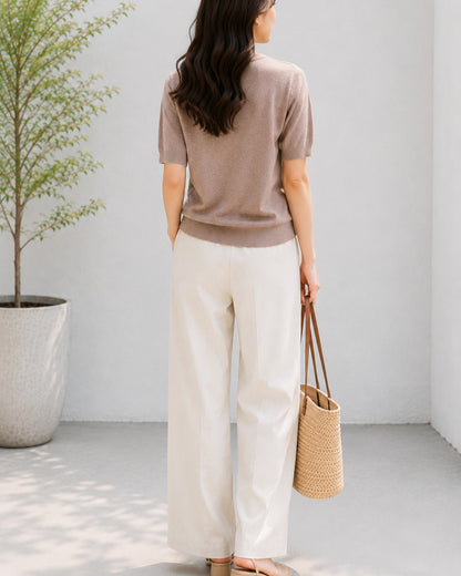 スキッパーネック半袖ニット