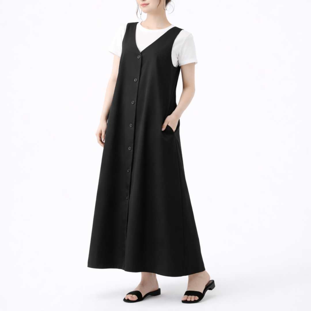 ノースリーブ Vネック バックリボンワンピース