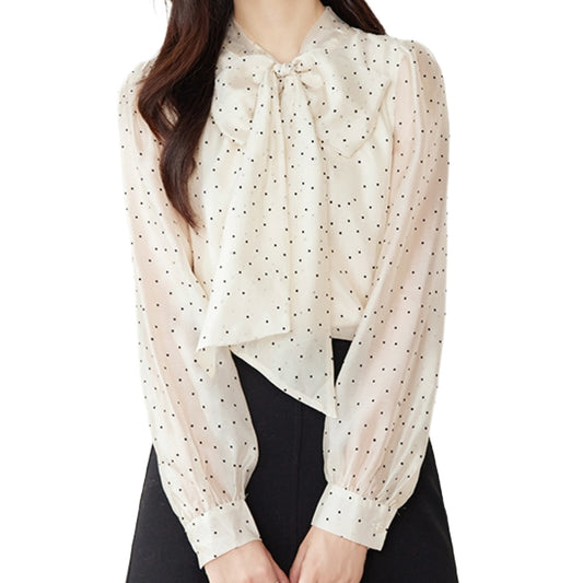 ドット柄リボンブラウス
