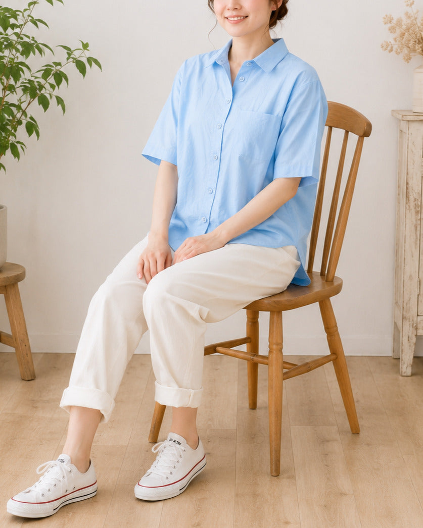 リネンタッチ半袖ブラウス