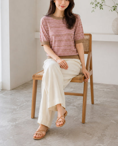 ニュアンスカラー半袖ニット