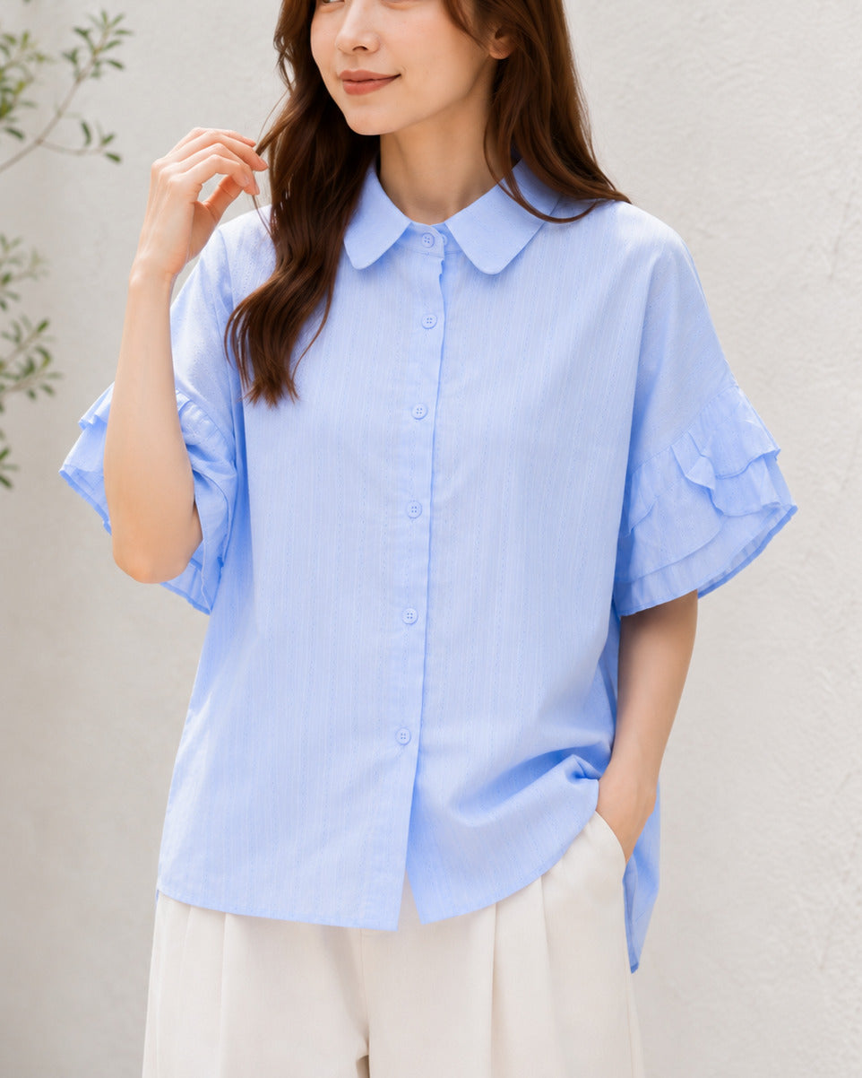 フリルスリーブレースブラウス