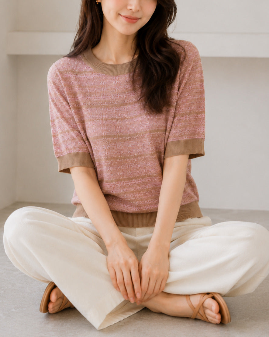 ニュアンスカラー半袖ニット