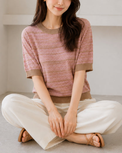 ニュアンスカラー半袖ニット