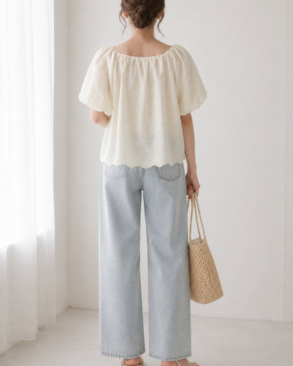 小花刺繍コットンブラウス
