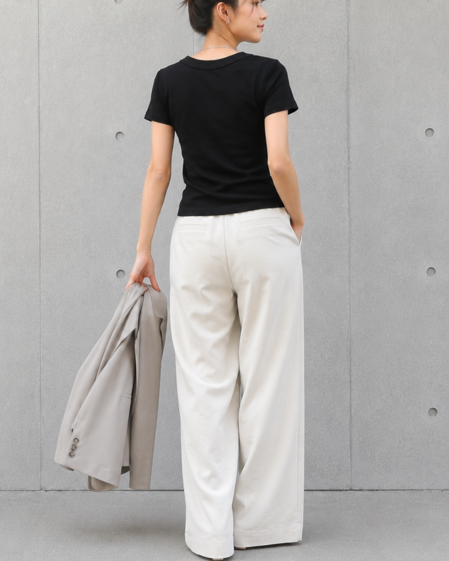 UネックリブTシャツ