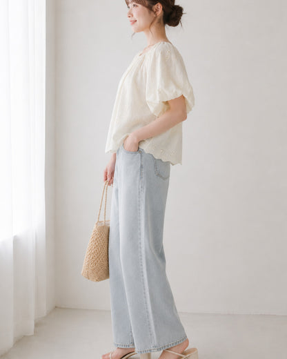 小花刺繍コットンブラウス