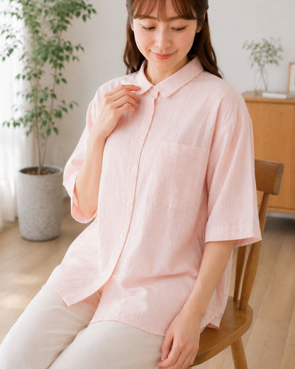 リネンタッチ半袖ブラウス