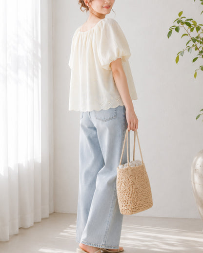小花刺繍コットンブラウス