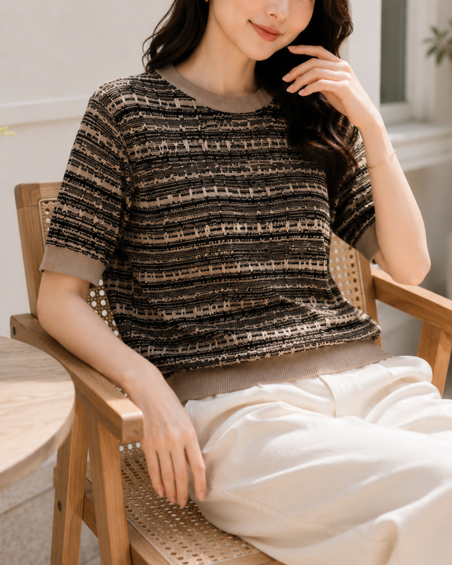 ニュアンスカラー半袖ニット