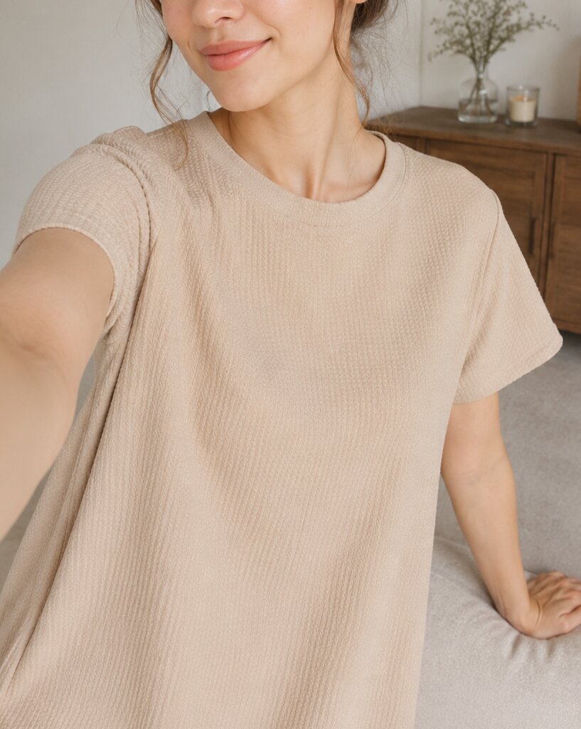 ワッフル素材 半袖ロングワンピース